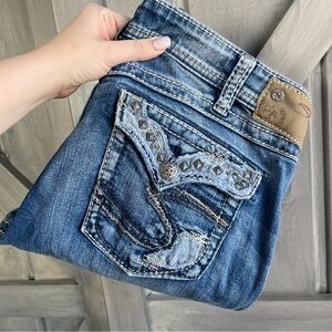 Silver Women’s Tuesday Bootcut Jeans Studds Thick stitch flap pocket size 31x35